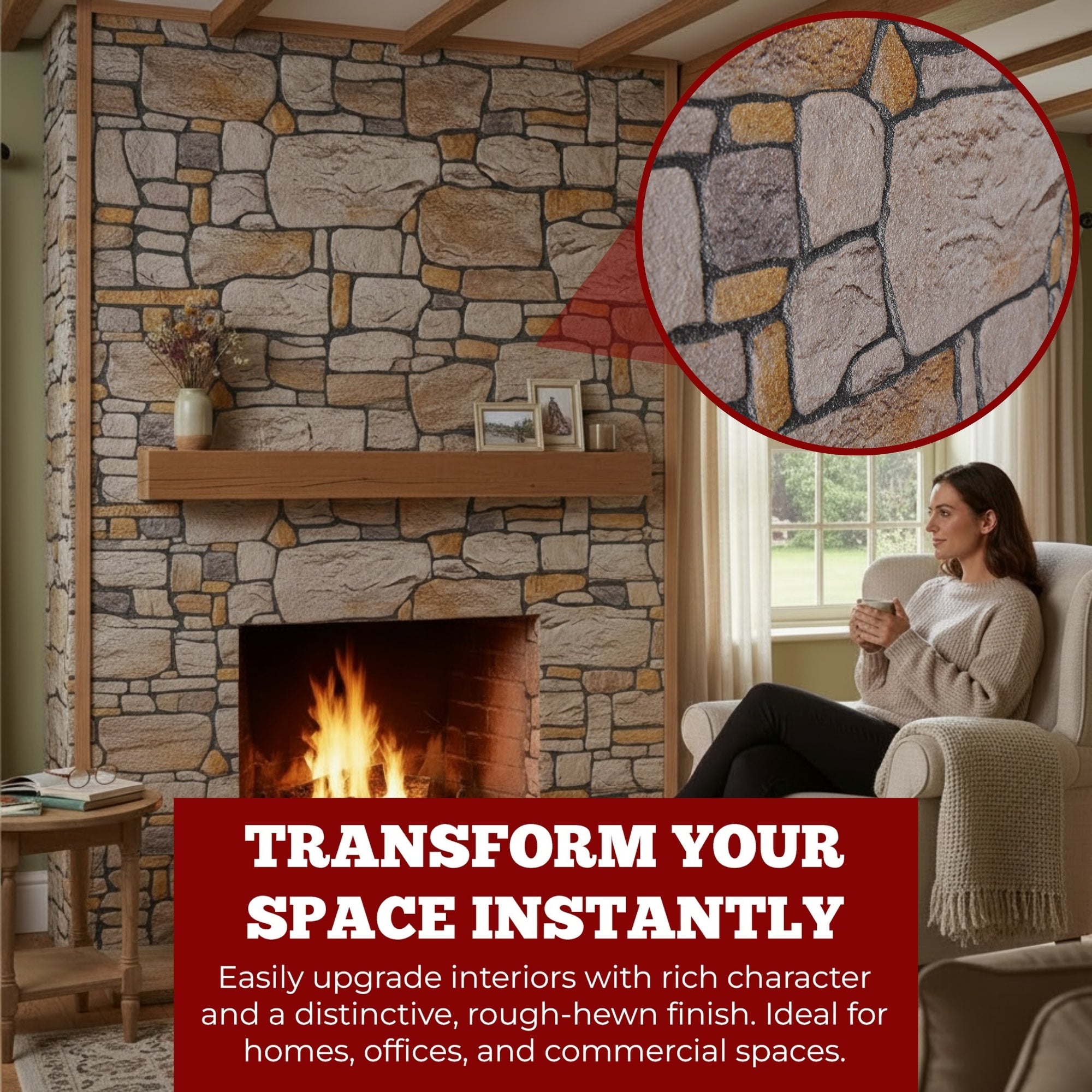 BUZTAS-106 | Cottage Warm Sand | Stone Effect