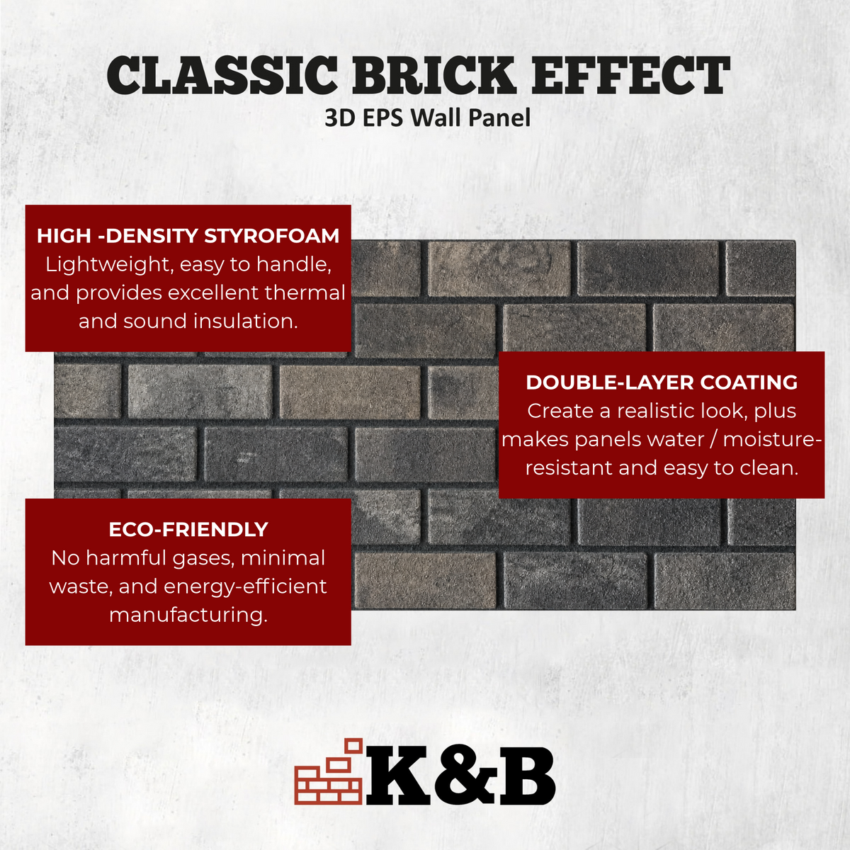 Classic Smoked Black | Brick Effect | TUGLA-616